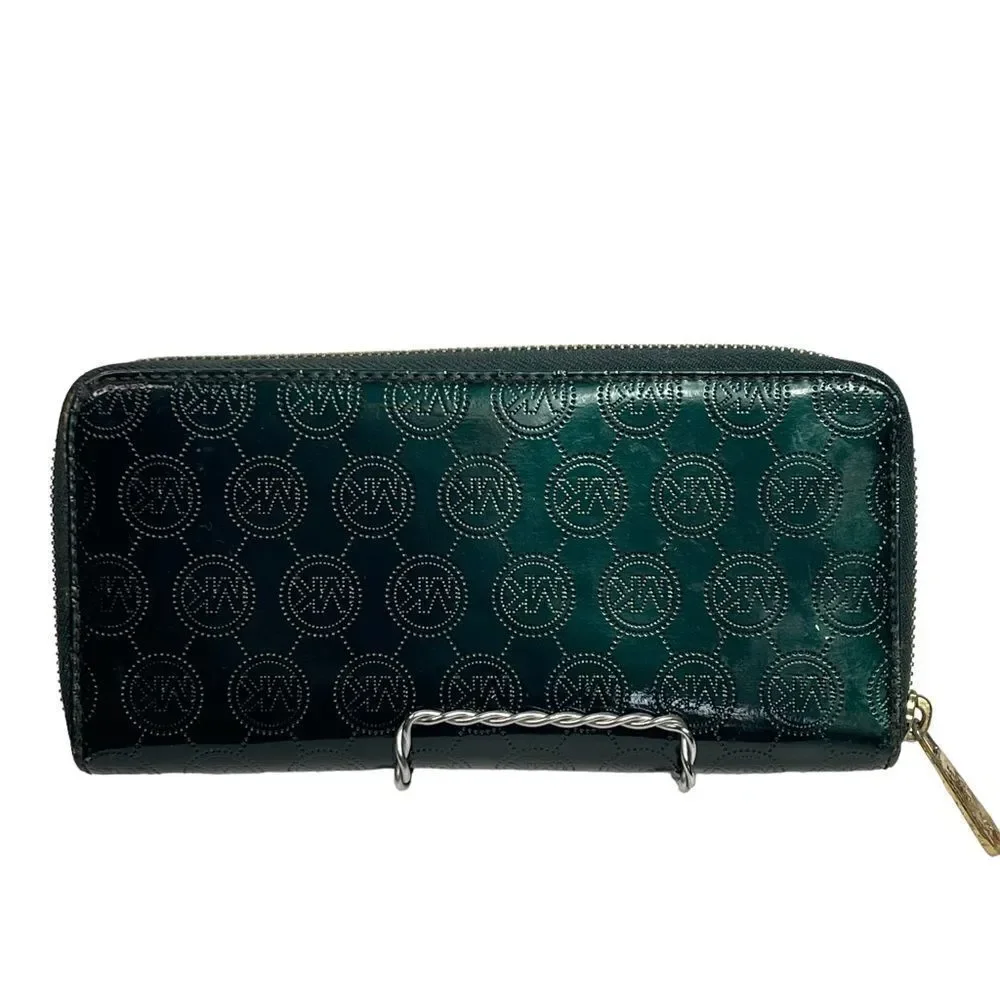 Micheal Kors Green Jet Set Patten Leather Zipper Wallet Excellent Condition